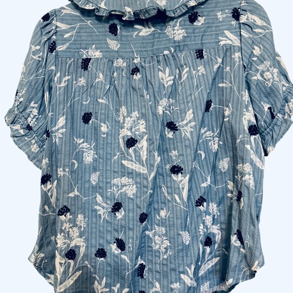 Anthropologie Pilcro Keira Blouse NWT Blue Floral Peter Pan Collar Top Size M - Picture 4 of 9